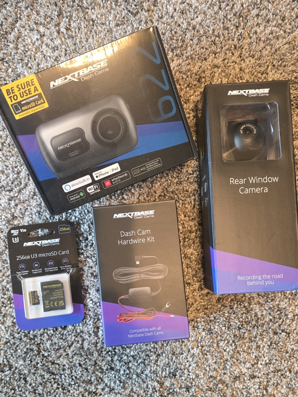 Black Dash Cam with Rear Window Camera and 256GB microSD Kit